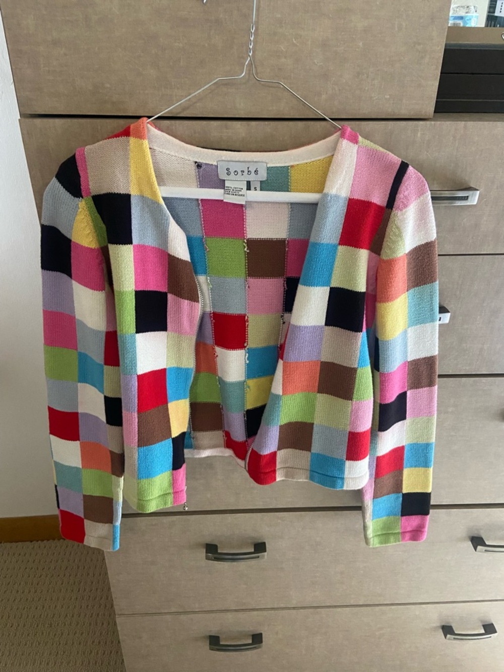 Vintage Sorbet Multicolor Checkered Zip Cardigan - Bright Patchwork - Picture 3 of 7